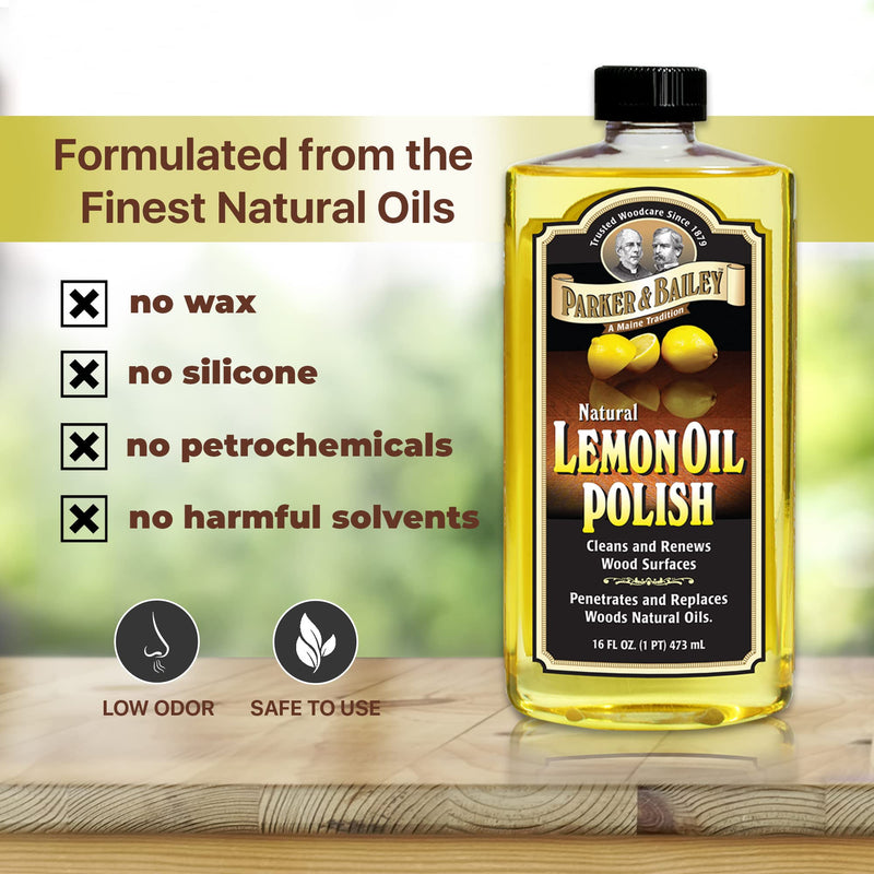 PARKER & BAILEY LEMON OIL POLISH - Natural Lemon Scented Wood Cleaner & Furniture Polish, Cleans, Renews, Restores & Rejuvenates Wood Surfaces, 16oz - BeesActive Australia