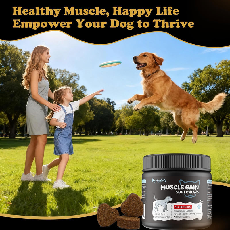 Dog Weight Gainer Supplements - Muscle Builder Chews for Lean Mass - 800mg Whey Protein & BCAAs - High Calorie Food Topper for Picky, Active & Underweight Breeds (100 Ct)
