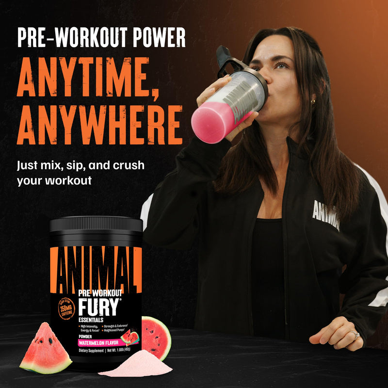 Animal Fury Pre Workout Powder Supplement for Energy and Focus 5g BCAA 350mg Caffeine Nitric Oxide Without Creatine Powerful Stimulant for Bodybuilders, Watermelon 30 Servings (Pack of 1)