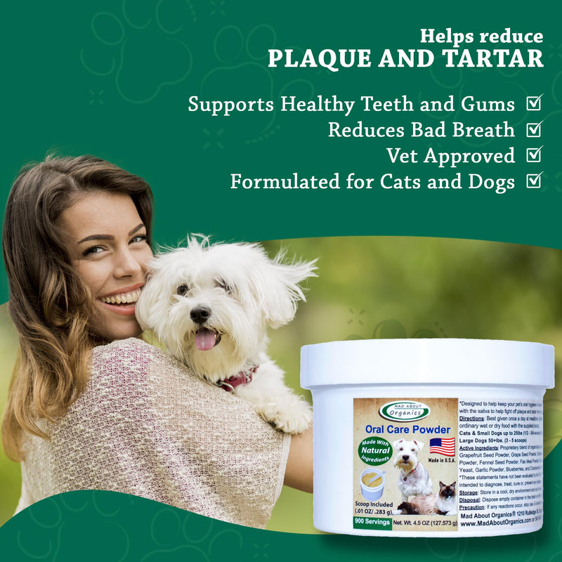 Dog or Cat Oral Care Powder – Tartar and Plaque Remover, Pet Dental Cleaning Powder for Oral Hygiene and Fresh Breath, Teeth Cleaner – 900 Servings, Large Size - 127g 4.5 Ounce (Pack of 1)