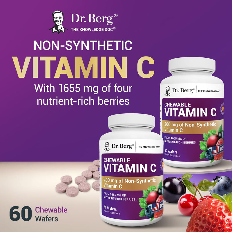 Dr. Berg Chewable Vitamin C Complex - Made with Organic, Non-GMO Berries - 60 Delicious Wafers 60 Count (Pack of 1)