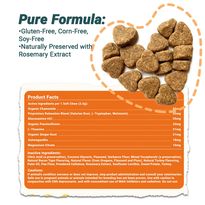 Calming Chews for Dogs，Anxiety Relief Trests - Dog Calming Trests with Melatonin & glucosamine, Turkey Bacon Flavor, 120 Counts