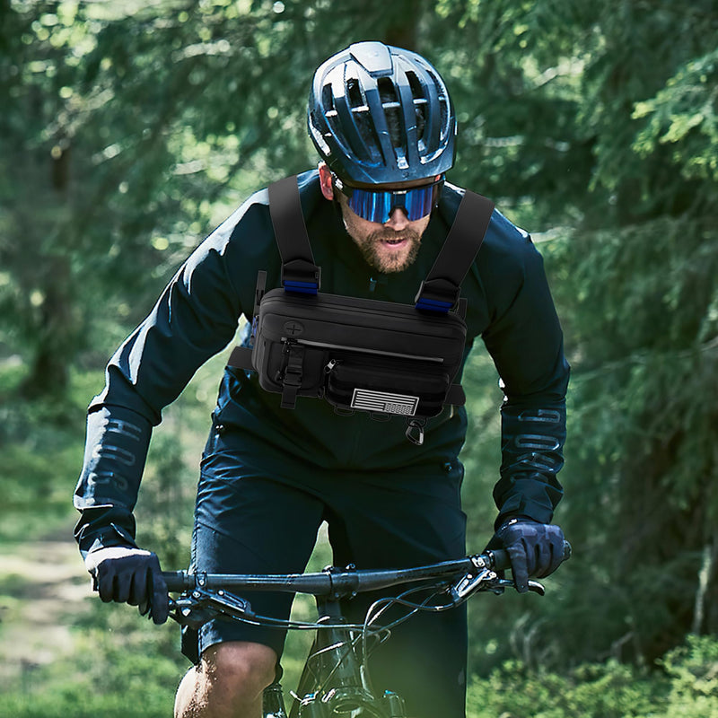 Sports Chest Bag For Men, Running Vest Bag with Water Resistant Lightweight Front Chest Pack With Built-In Phone Holder & Extra Storage For Workouts, Cycling, Hiking, L Size Large