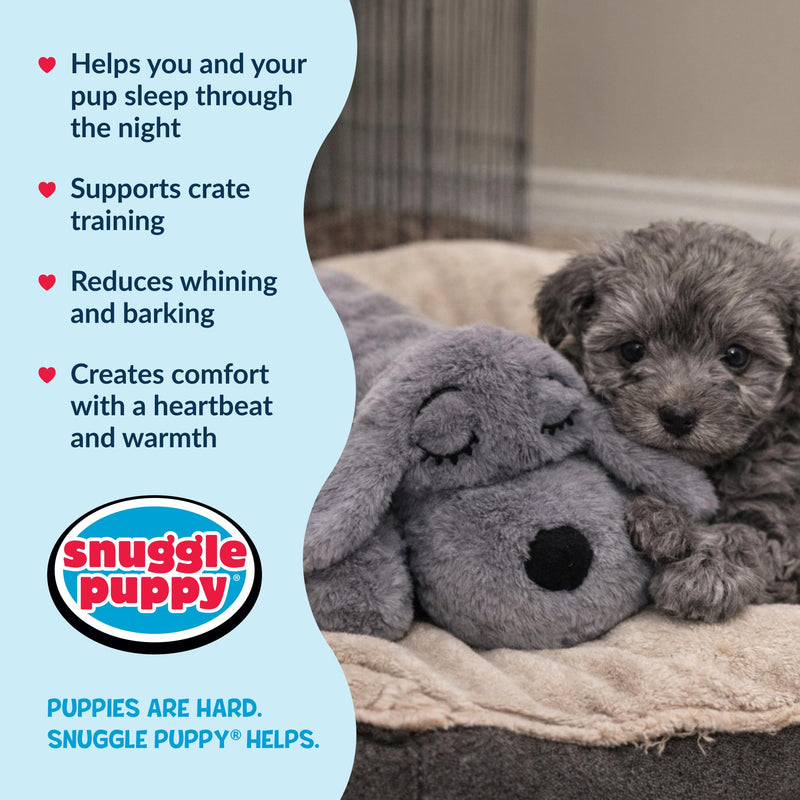 Snuggle Puppy Junior, Heartbeat Puppy Toy for Small Breeds, Smaller Plush Dog Toy with Real-Feel Pulse, Designed for Crate Use and Early Routines - Gray