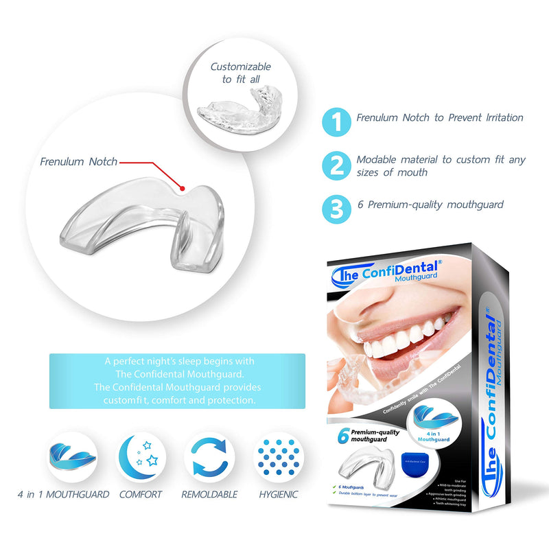 The ConfiDental - Pack of 6 Moldable Mouth Guard for Teeth Grinding Clenching Bruxism, Sport Athletic, Whitening Tray Old Black