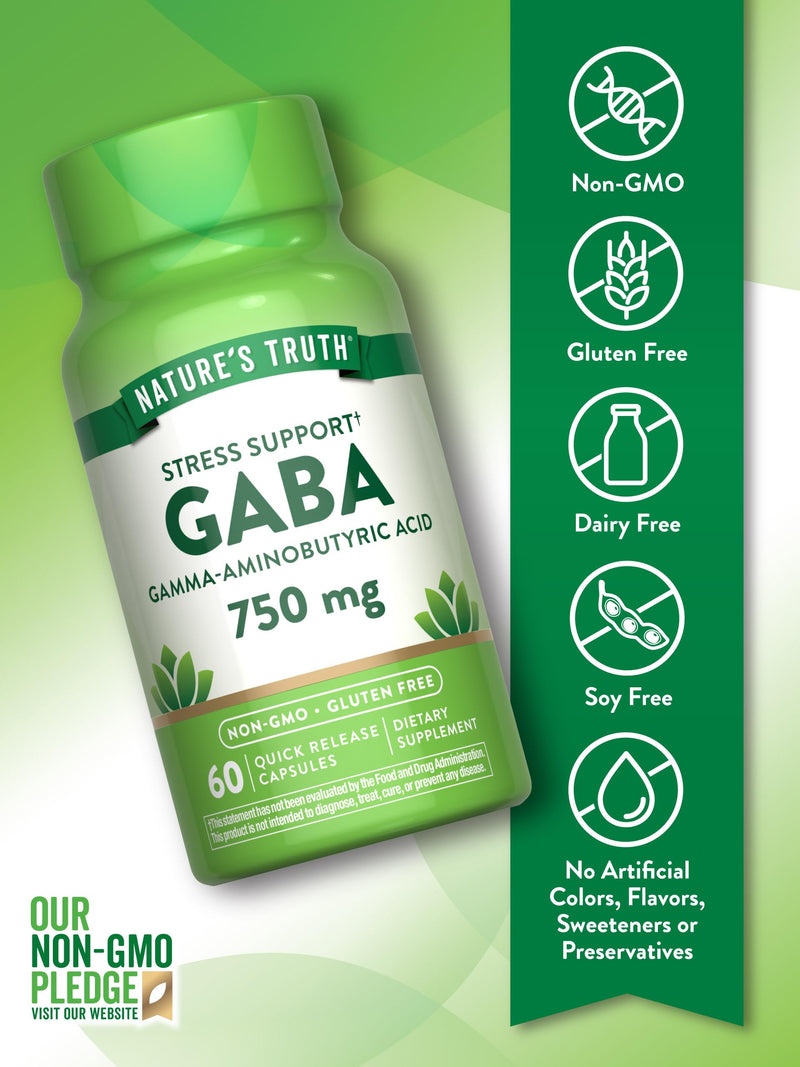 Nature's Truth GABA 750mg Capsules | 60 Count | Gamma Aminobutyric Acid Supplement | Non-GMO & Gluten Free Supplement