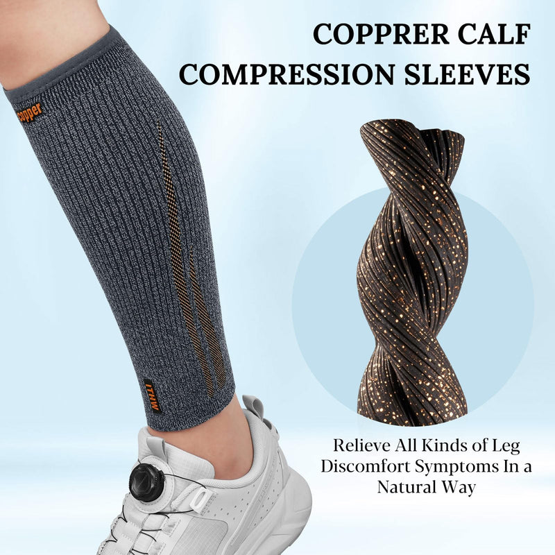 Copper Calf Compression Sleeve for Men & Women, Leg Compression Sleeve for Shin Splint Relief, Varicose Veins, Calf Tear Large Gray - BeesActive Australia