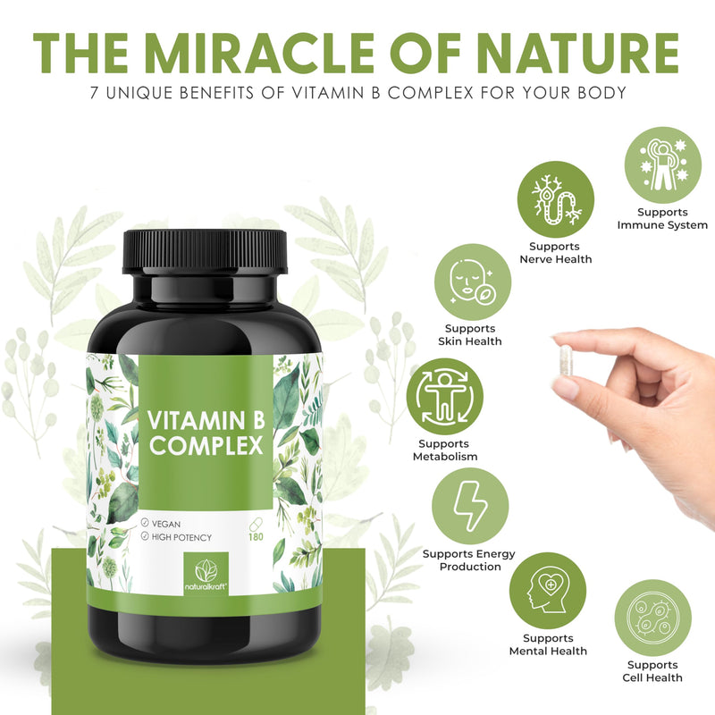 Vitamin B Complex - 500 µg B12 & 400 µg Folic Acid - 8 B Vitamins (B1, B2, B3, B5, B6, B7, B9, B12) for Energy, Nervous System & Metabolism - Vegan & Laboratory-Tested - German Brand