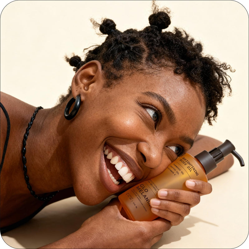 Glo Melanin Brightening Body Oil – Topical Moisturizer with Vitamin C, Kojic Acid & Turmeric – Lightweight Hydrating Cosmetic Oil for Melanin-Rich Skin (8 oz / 230 ml) | For Dark spots - Hyperpigmentation - Dull and Dry Skin, Topical Moisturizer with V...