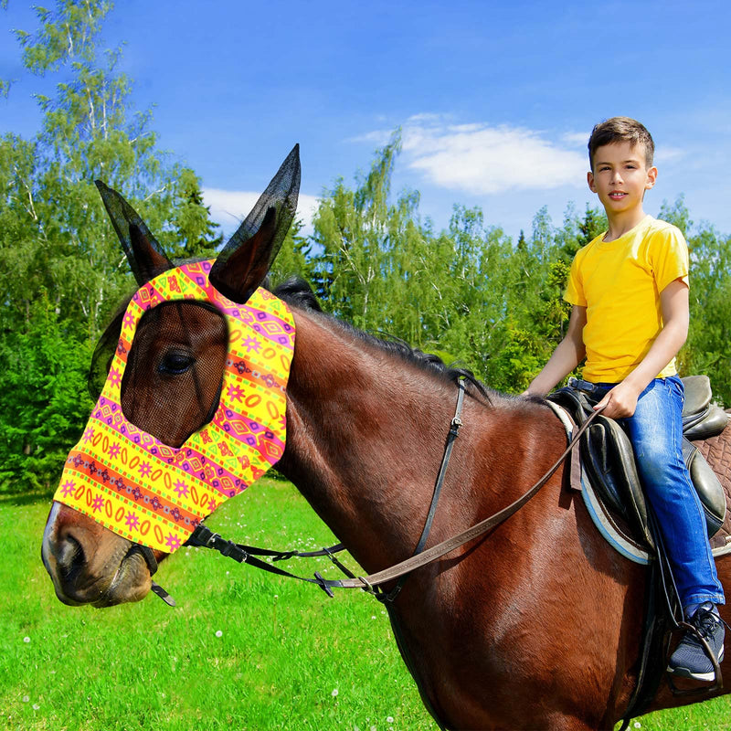 Frienda 4 Pieces Horse Fly Masks for Horses Horse Fly Mask with Ears Face Covering Elasticity Smooth and Comfortable Horse Mask with UV Protection(Large, Geometric) Large - BeesActive Australia