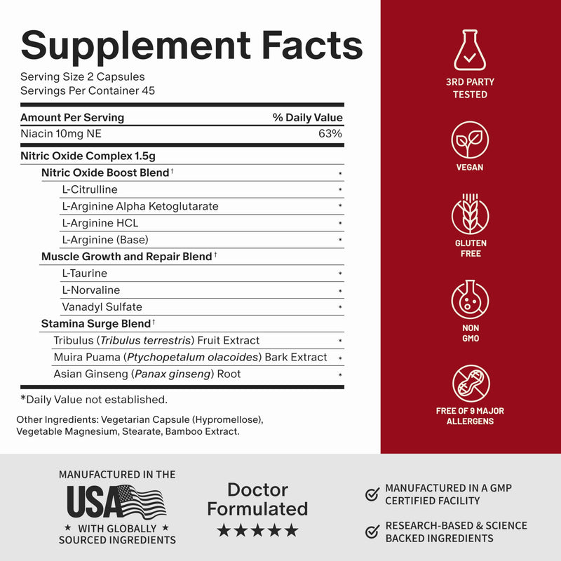 Snap Supplements Nitric Oxide Booster for Men & Women, 90 Vegan Capsules | Nitric Oxide Supplement, L-Citrulline + 3 Forms of L-Arginine for Stamina, Endurance & Circulation, Caffeine-Free Pre-Workout 90 Count (Pack of 1)