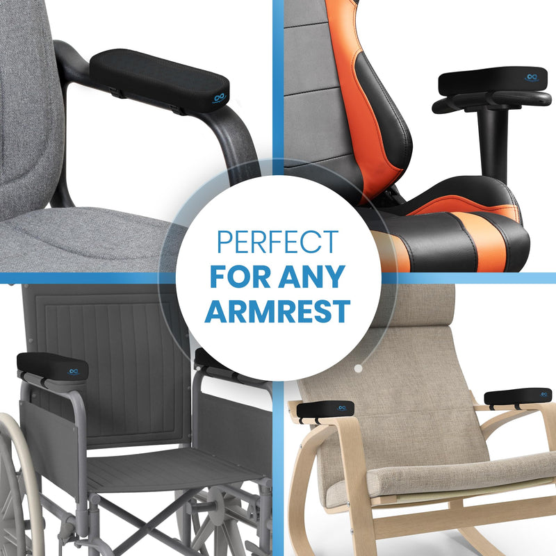 Everlasting Comfort Office Chair & Wheelchair Arm Pads - Cooling Memory Foam Arm Rest Cover for Desk, Gaming Chair, Wheelchair Armrest Pads Black - BeesActive Australia