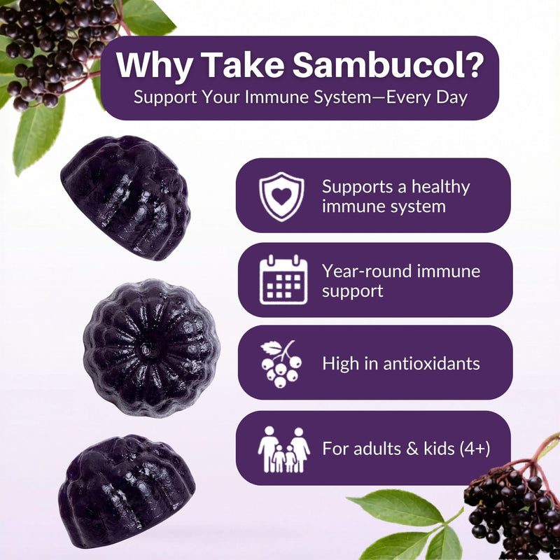 Sambucol Elderberry Gummies - Immune Support Supplement - 90 Count | Advanced Formula For Adults & Kids with Vitamin C & Zinc, Sambucol Elderberry are High in Antioxidants, Gluten Free, Vegan 90 Count (Pack of 1)