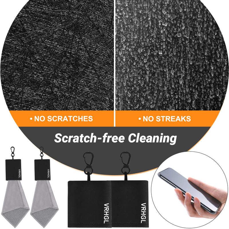 2 Sided Glasses Cleaning Kit,Portable Glasses Cleaner Cloth Keychain,Reusable Microfiber Eye Glasses Lens Cleaning Cloth Wipes Kit with Pouch,Black,6X 6-Inch Black
