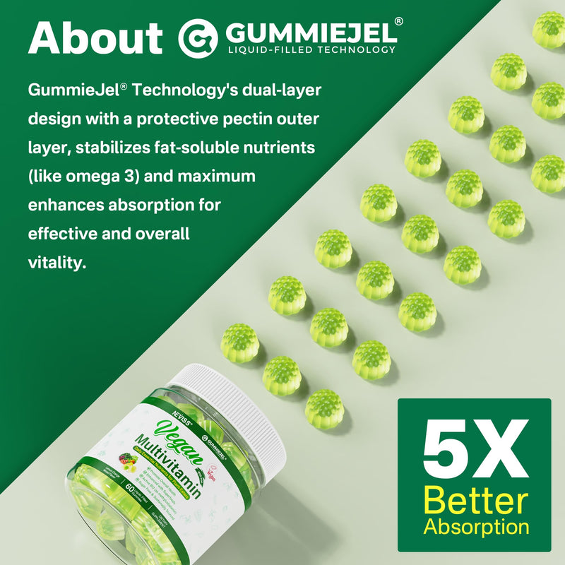 Vegan Multivitamin Gummies for Adults, Vegans & Vegetarians Daily Vitamins | with Methyl B12, D3 K2, Plant Based Omega 3 (DHA+EPA), Iron, Choline, Zinc, Whole Food Vitamins Gummies, Sugar Free, 60 Cts 60 Count (Pack of 1)