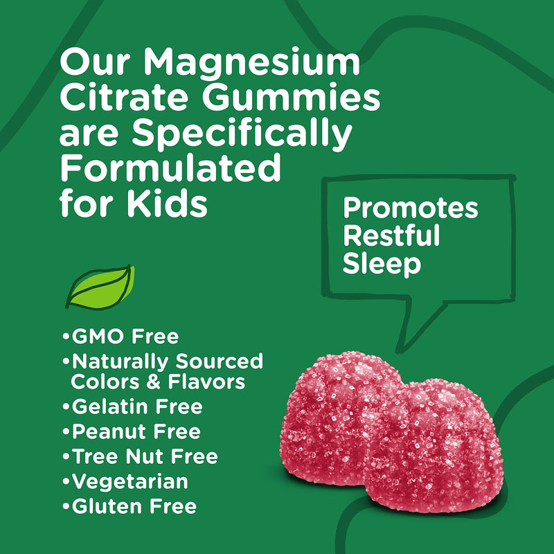 Viteey Kids Magnesium Citrate Gummies - Chewable Raspberry Flavored Gummy | Supports Sleep Aid, Calm Gummies, Muscle Relaxer, Optimal Relaxation - Vegetarian, Gelatin Free, Gluten Free, GMO Free 120 Count (Pack of 1)