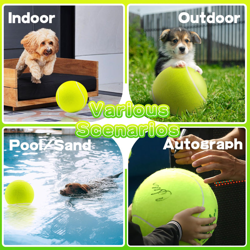 Giant 9.5" Dog Tennis Ball Large Pet Toys Funny Outdoor Sports Ball with Inflating Needles for Small Medium Large Dog 9.5 inch Yellow