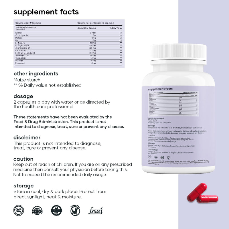 Mars Nitric Oxide Capsules ‚Äì with L-Arginine, L-Citrulline & Adaptogenic Blend | Supports Energy, Circulation & Muscle Recovery | 60 Capsules - Pack of 1 - BeesActive Australia