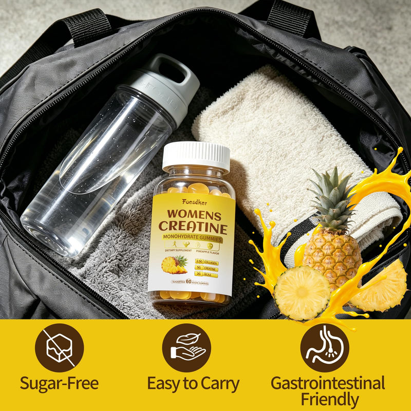 creatine Gummies for Women,Sugar Free,Pineapple Flavor | Creatine Monohydrate Gummies with Collagen,Vitamin D3 & Calcium for Muscles & Booty & Energy,
