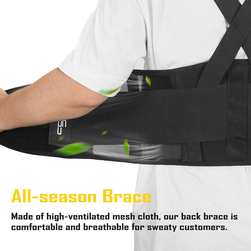 COOLJOB Expert Back Brace for Lower Back Pain Relief, Powerful Lumbar Support with 3D Foam Pad and Elastic Shoulder Strap, Breathable Adjustable Support Belt for Men Women, Black, XL for Waist 48-58" X-Large - BeesActive Australia