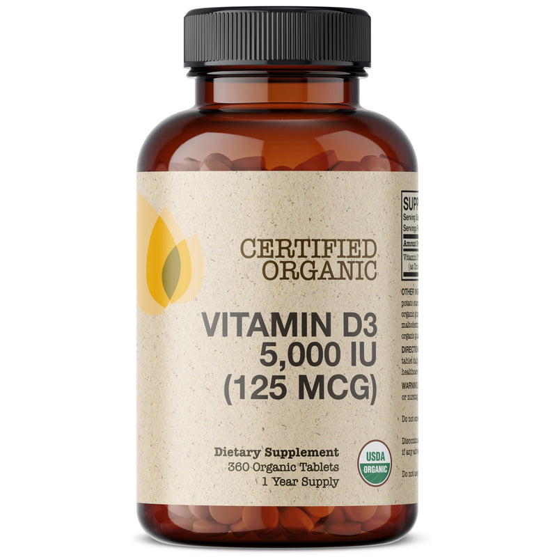 Futurebiotics Vitamin D3 5,000 IU (125 MCG), USDA Certified Organic Vitamin D Supplement, 360 Tablets