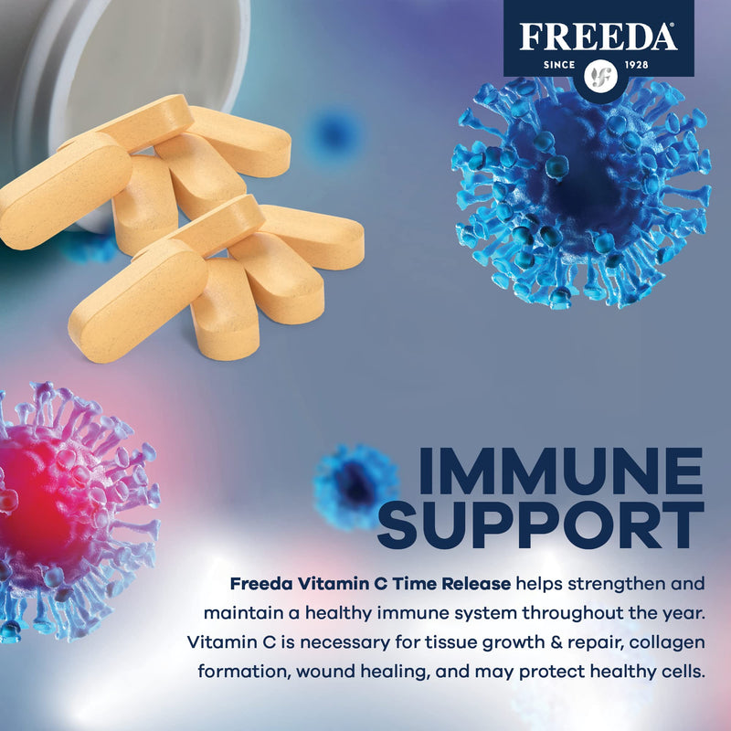 FREEDA Vitamin C - Timed Release 1000mg – Slow-Release for All-Day Immune & Antioxidant Support, Gentle on Stomach, Kosher & Vegan, High-Absorption Tablets (250 Tablets) | Supports All-Day Immune & Antioxidant Defense – Promotes Collagen & Cell Health ...