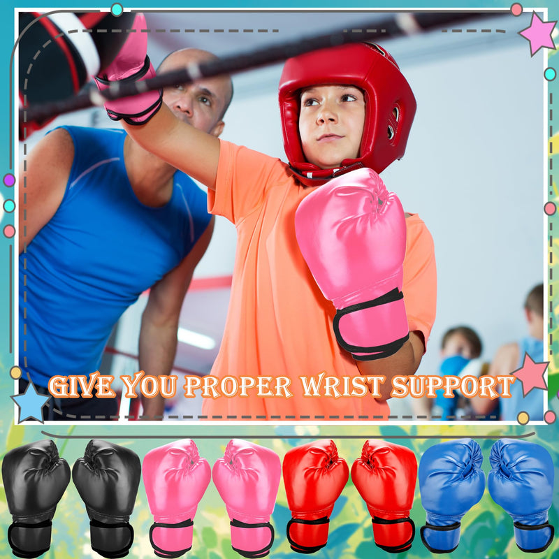 4 Pairs Kids Boxing Gloves Sparring Punching Gloves for Kid and Youth Training Kickboxing, 4 Colors