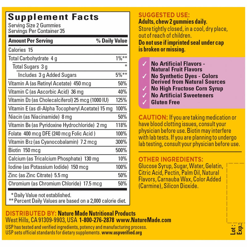 Nature Made Multivitamin For Women, Womens Gummy Multivitamins for Daily Nutritional Support, 70 Multi Vitamin Gummies, 35 Day Supply Strawberry 70 Count (Pack of 1)