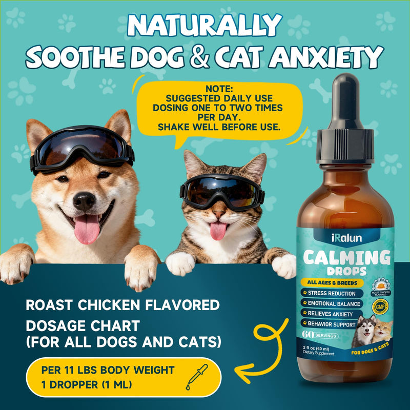 2 Pack Calming Drops for Dogs & Cats - Cat Calming Drops for Stress & Anxiety Relief with Schisandra, Dogs Calming for Travel, Vet Visits, Separation Anxiety, Storms, Fireworks - Chicken Flavor