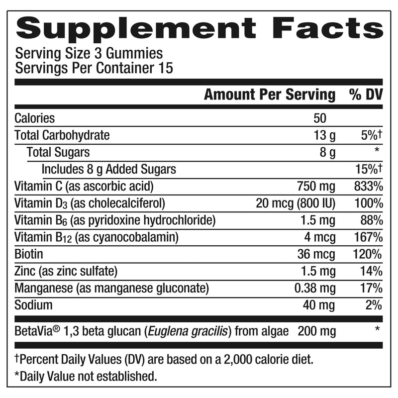Emergen-C Immune+ Triple Action Immune Support Gummies, BetaVia (R), 1000mg Vitamin C, B Vitamins, Vitamin D and Antioxidants, Raspberry – 45 Count 45 Count (Pack of 1)