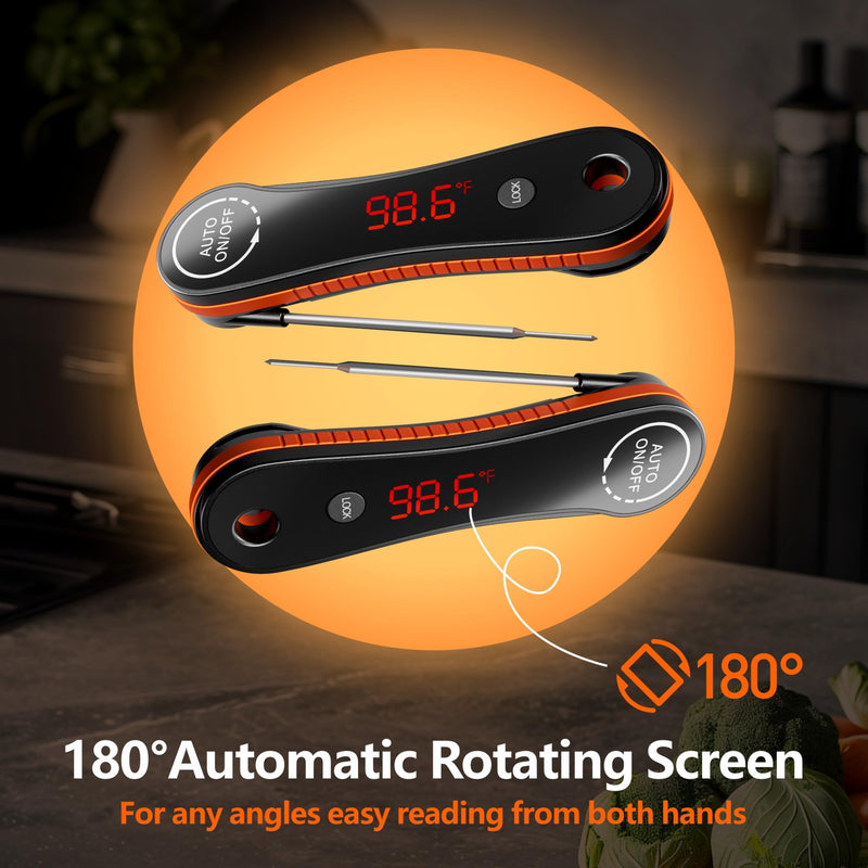 Meat Thermometer Digital Instant Read - Paysean Meat Thermometer with Auto Rotating Backlit Display, IP67 Waterproof for Cooking, Grilling, BBQ, Candy, Liquid, Beef - Gifts for Men/Chefs