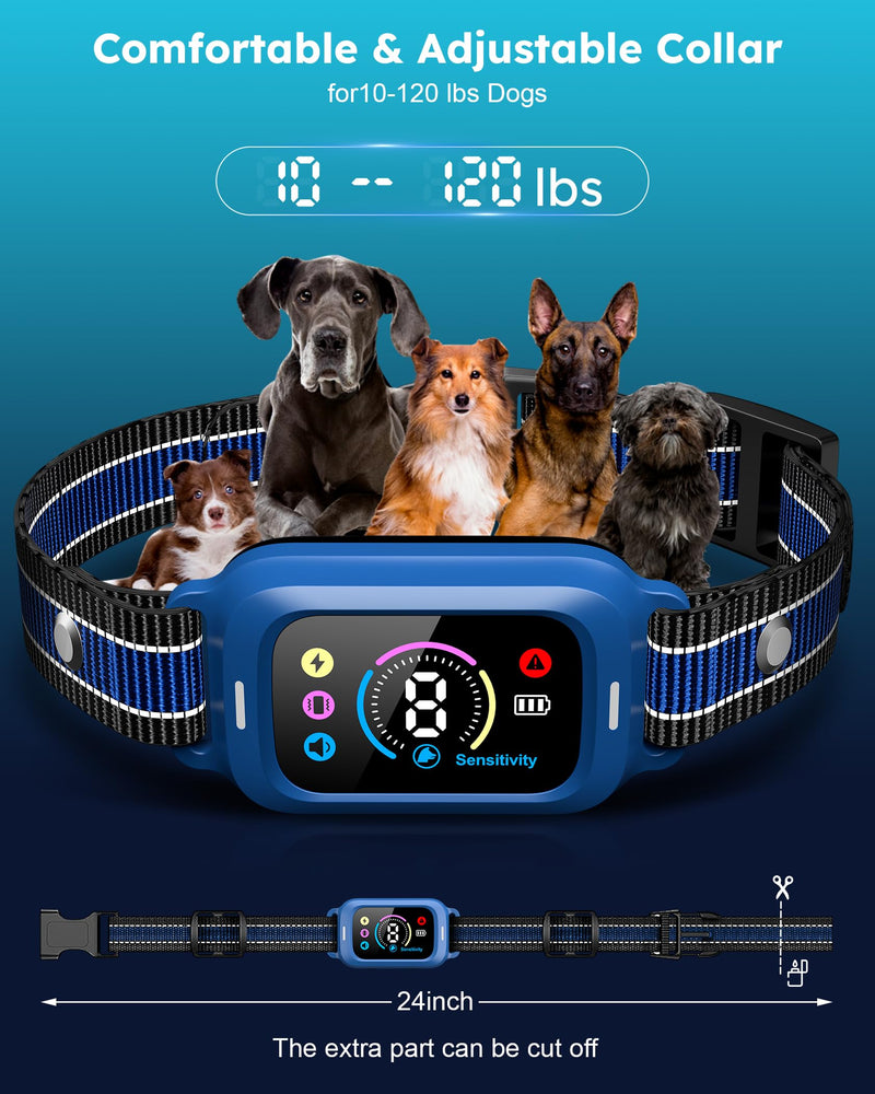 Bark Collar - Automatic Anti Barking Collar with 8 Sensitivity, Rechargeable Smart Bark Collar for Large Medium Small Dogs, Waterproof Bark Training Collar with Adjustable Beep Vibration Static Modes Blue - BeesActive Australia