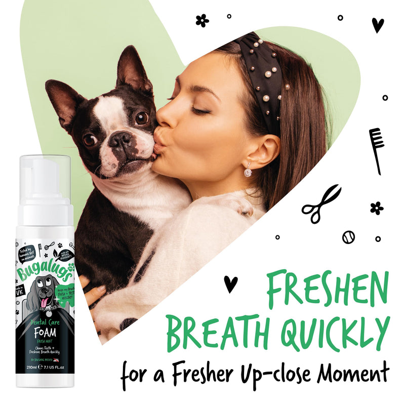 BUGALUGS Dog Breath Freshener Dental Care Foam. Clean Teeth, Healthy Gums & Fresh Breath - Natural Dog plaque remover & tartar remover for teeth - No Brushing Needed (Dog 210ml Foam) 210 ml (Pack of 1)