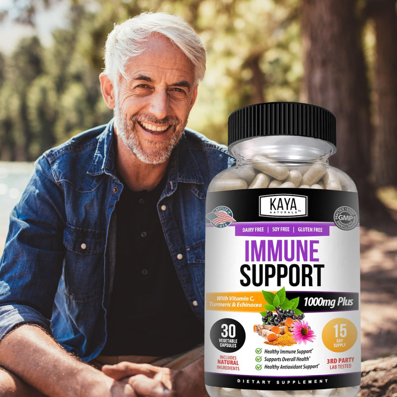 Kaya Naturals Elderberry Immune Support | Vitamins with Zinc and Vitamin C for Adults, Probiotics & Turmeric 1000mg Immune System Booster Sambucus Capsules - 30 Count (Pack of 2) 30 Count (Pack of 2)