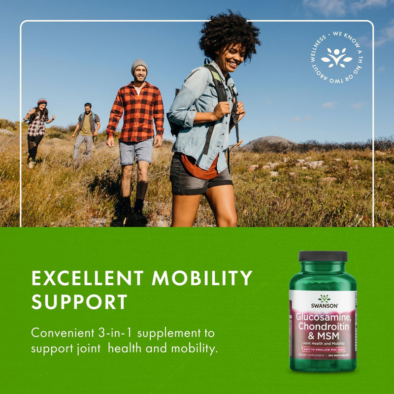 Swanson Mini-Tabs Glucosamine Chondroitin & Msm Joint Mobility Flexibility Comfort Cartilage Connective Tissue Health Support 750/600/300 Milligrams 360 Tabs