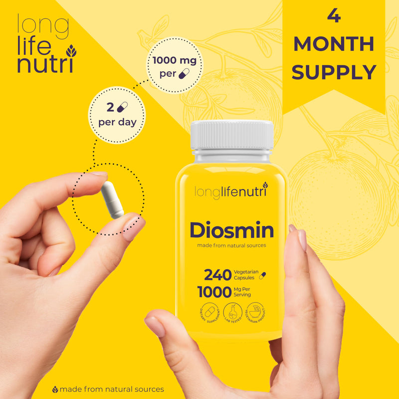 Diosmin 1000mg Advanced Formula - 240 Capsules for Circulatory Health Support, 4-Month Supply, Non-GMO, Made in USA - Daily Wellness Supplement