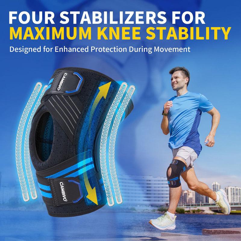 CAMBIVO Knee Brace for Knee Pain with Side Stabilizers for Women and men, Compression Knee Support with Patella Gel Pads, Relief Meniscus Tear, ACL, MCL, Arthritis -Relief Restore Series (Medium) Medium
