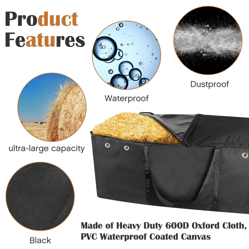 Tudomro Hay Bale Storage Bag Extra Large Horse Hay Bag Hay Bale Bag Black Heavy Duty Hay Bags for Horse Goats Hay Storage Container for Horse Feeding Supplies Feed Trailer, 44.4" x 22.8" x 18.7'' - BeesActive Australia