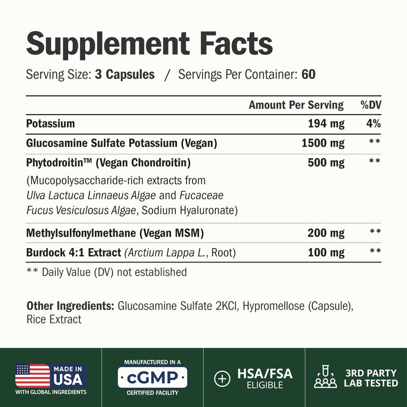 Vegan Glucosamine Chondroitin MSM – Joint Supplements for Men and Women with Glucosamine Sulfate 1500 mg – Joint Health Supplement for Cartilage, Mobility & Joint Support – 180 Capsules Vegan Glucosamine Chondroitin 180