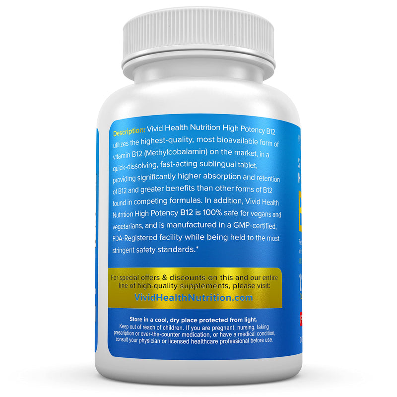 Vitamin B12 Sublingual: High Potency, Vegan B-12 with Methylcobalamin 120ct | Energy Boosting, Quick Dissolve Tablets for Metabolic & Brain Support with Refreshing Fruit Punch Flavor