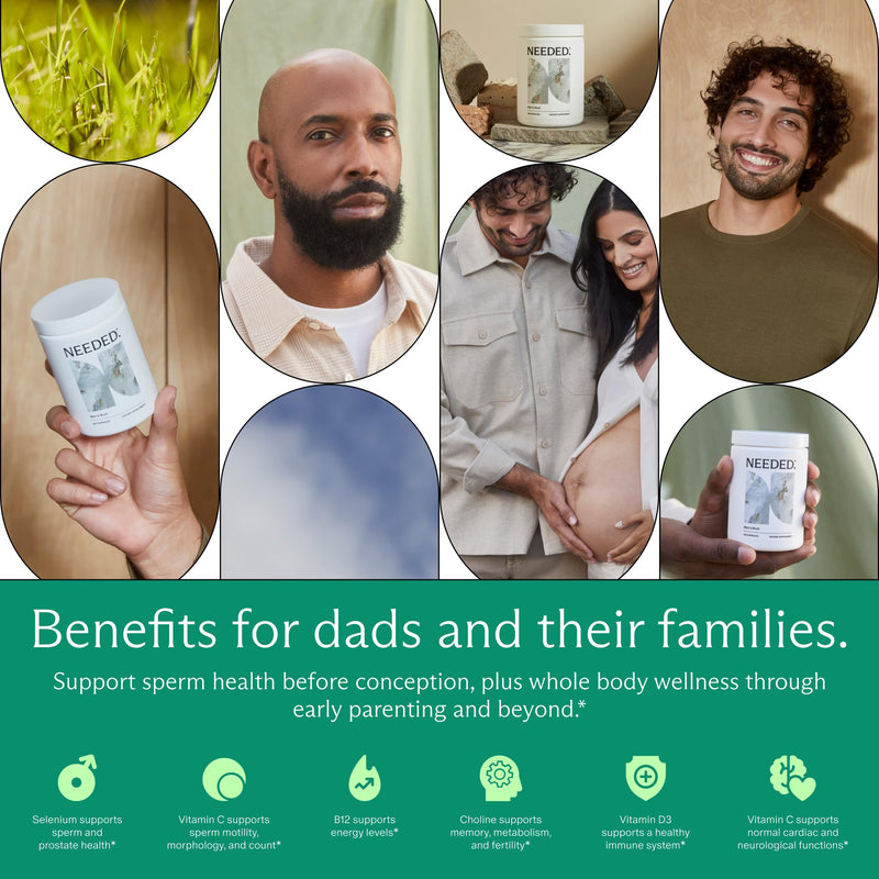 Needed. Multivitamin for Men, Men's Fertility Supplement, 30 Day Supply | 25 Optimal Nutrients For Fertility & Men's Health, Mens Multivitamin with Vitamin D3 2000IU, B12 Vitamins, 200 MCG Selenium