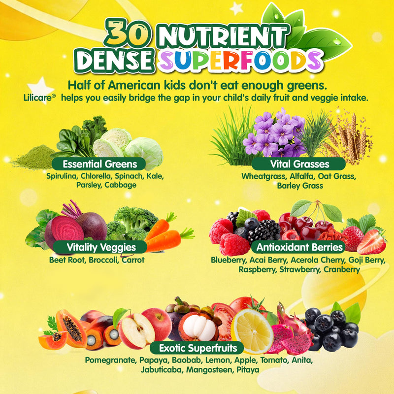 Kids Multivitamin Gummies w/Super Greens, 30 Veggie, Fruit, Iron, Daily Vitamin A C E D3 B12, Zinc, Probiotic, Shiitake, Kids Vitamins for Picky Eater Growth, Immunity, Digestion, Sugar Free, 60Cts