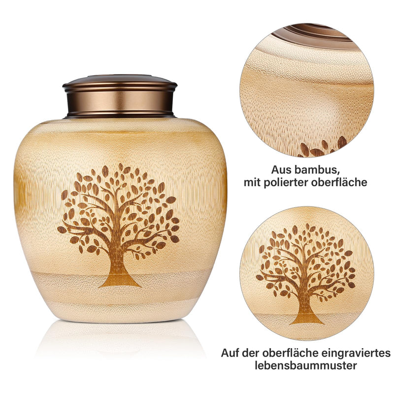 HOOMTREE Small Urns for Human or Pet Ashes Made of Bamboo, Small Keepsake Urns with Tree of Life Pattern Engraved, Small Funeral Urn for Human Ashes, Small, 1 Piece, 50 Cubic Inches - BeesActive Australia