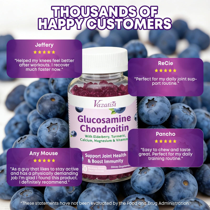 2 Pack Glucosamine Chondroitin Gummies - Glucosamine Chondroitin with MSM, Elderberry, Turmeric, Joint Support Supplement for Adults, Men & Women - Blueberry Flavor, 120 Cts 60 Count (Pack of 2)