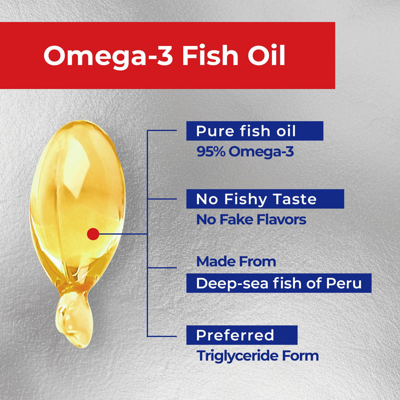 Pure Omega 3 Fish Oil for Dogs & Cats, Skin and Coat Supplement for Shedding, Promotes Heart, Skin, Coat, Joint, & Immune Health， Over 95% Omega 3, Rich in EPA + DHA, 60 Softgels Original - BeesActive Australia