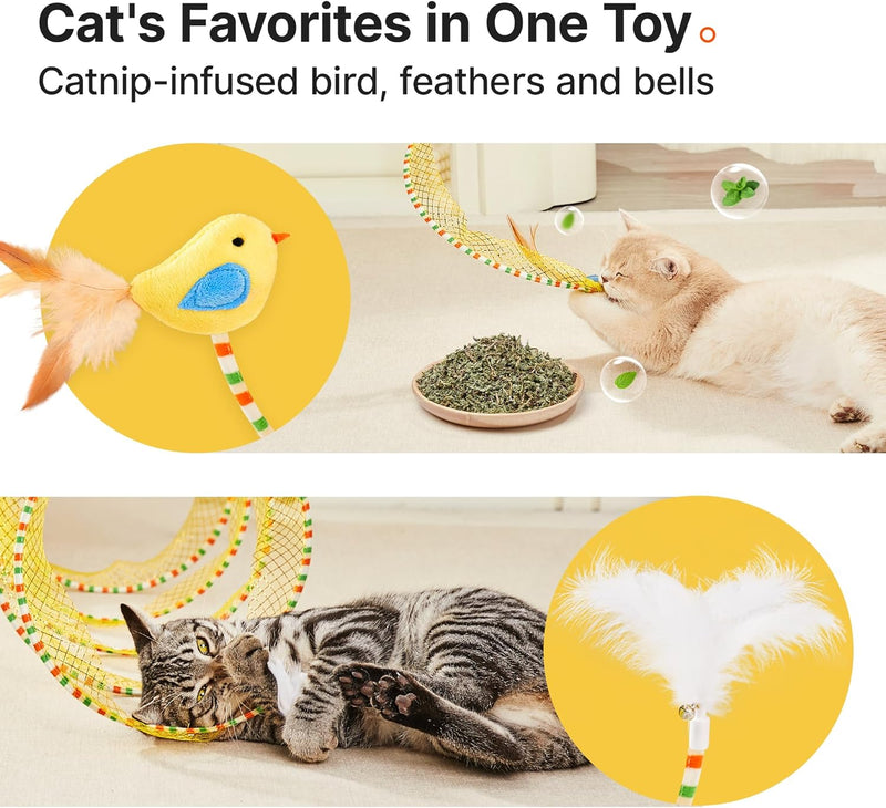 Potaroma Spiral Tunnel Cat Toy, Self Play Cat Play Spiral Kitten Tunnel Toy, Collapsible Spring Tunnel Toy for Indoor Cats with Feather and Bell, 20 Inches Unfolded - BeesActive Australia