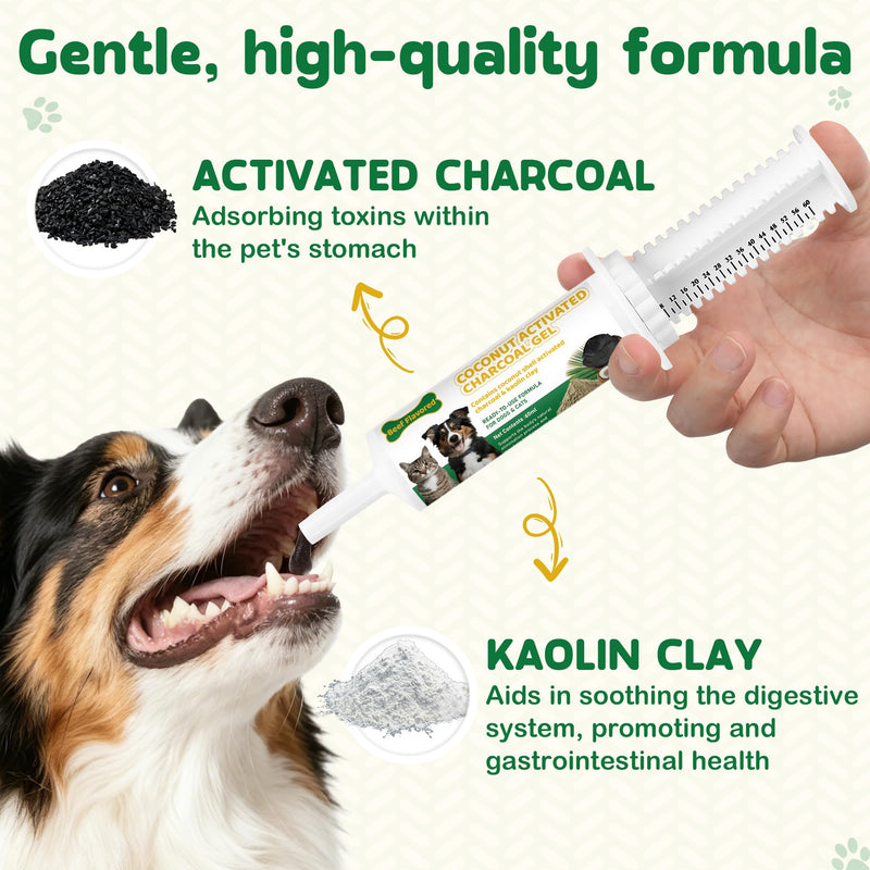 Activated Charcoal for Dogs & Cats – 60ml First Aid Kit Emergency Rescue, Oral Anti Diarrhea Digestive Paste Ready Absorb Toxins, Beef Flavor