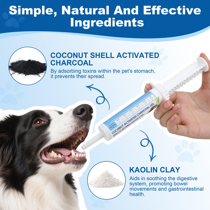 Activated Charcoal for Dogs & Cats 30 ml (2 Tubes), Pet Emergency Toxin Absorber, Digestive Health Support, pet First Aid Kit Essential for Multi-Pet Households 2*30 ml