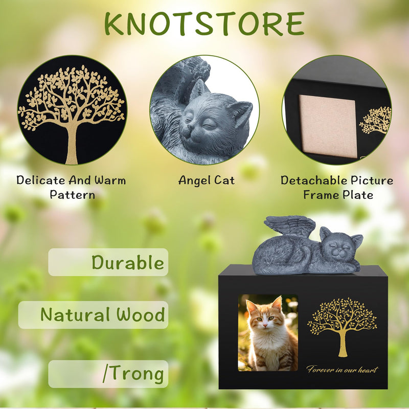DiDiBirDi animal urns for cats, pet cremation box, cat urn for ashes, black cat urns made of wood for ashes, comes with a cat angel statue made of resin and a velvet bag for storage set 1 - BeesActive Australia