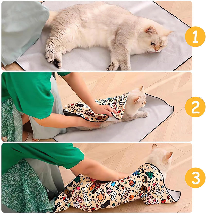 Cat Wrap for Cutting Nails and Grooming, Cat Restraint Wrap for Nail Clipping, Anti-Escape Calming Wrap for Cats, Self-Adherent Cat Restraint, Cat Wrap for Grooming (L (Within 6 lbs)) L (within 6 lbs) - BeesActive Australia